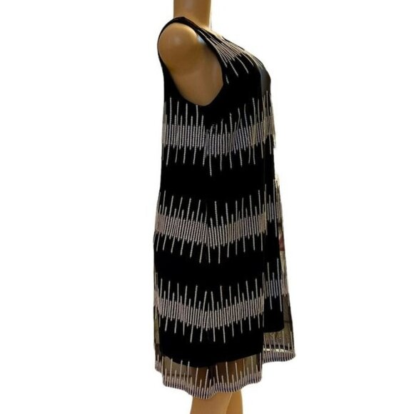 Alfani Black White Women's Sleeveless Dress Shift Embroidered Sheer Overlay - Picture 4 of 9